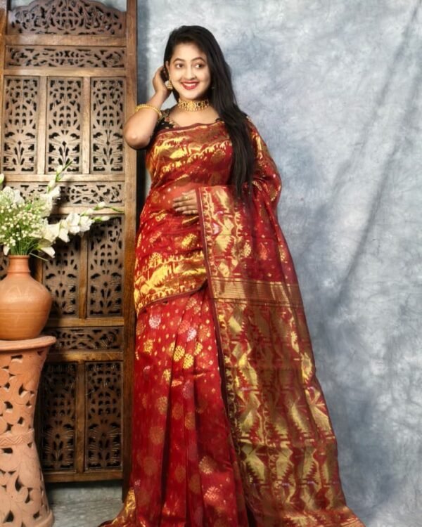 Red Soft Joriwork Jamdani Saree