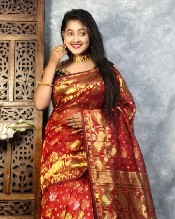 Red Soft Joriwork Jamdani Saree