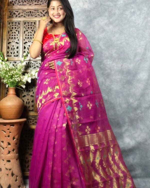 Red Violet Soft Jori Buti Dhakai Jamdani Sari