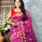 Red Violet Soft Jori Buti Dhakai Jamdani Sari