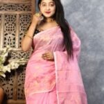 Rose Pink Soft Joriwork Jamdani Saree