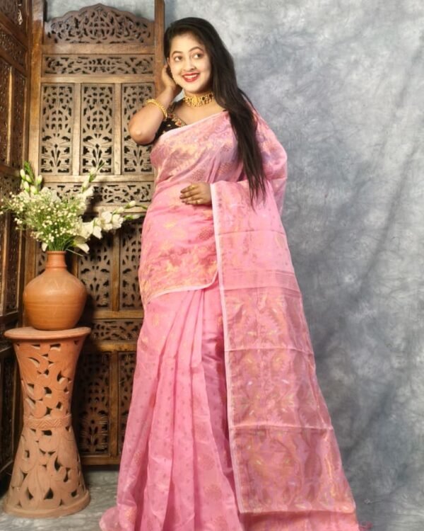 Rose Pink Soft Joriwork Jamdani Saree