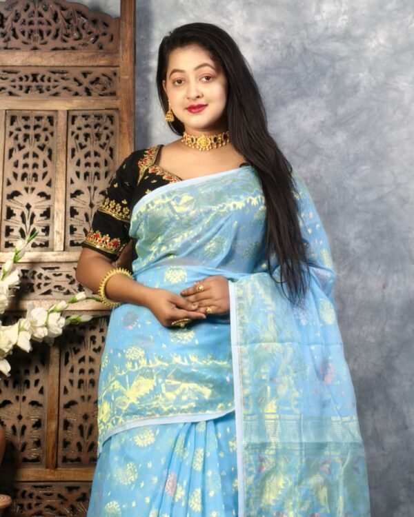 Sky Blue Soft Joriwork Jamdani Saree