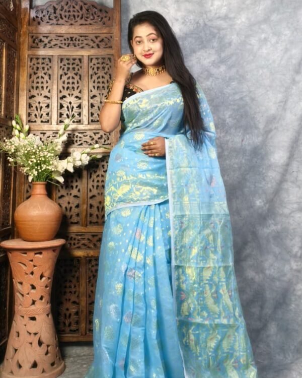 Sky Blue Soft Joriwork Jamdani Saree