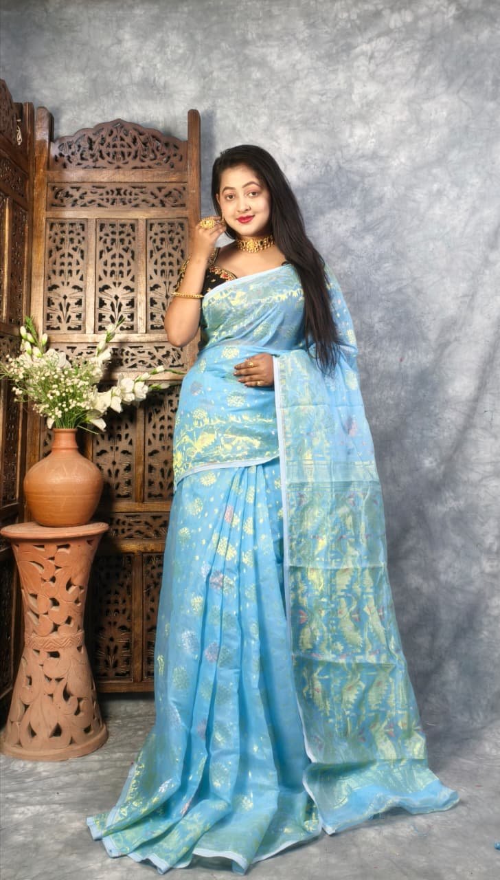 Sky Blue Soft Joriwork Jamdani Saree