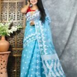 Sky Blue Soft Korat Buti Jamdani Saree