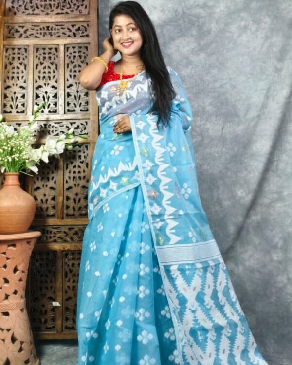 Sky Blue Soft Korat Buti Jamdani Saree