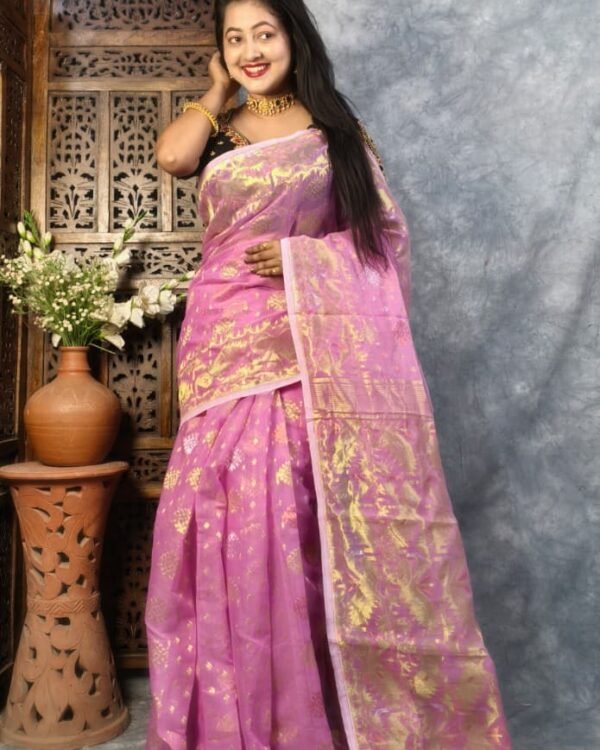 Tulip Pink Soft Joriwork Jamdani Saree