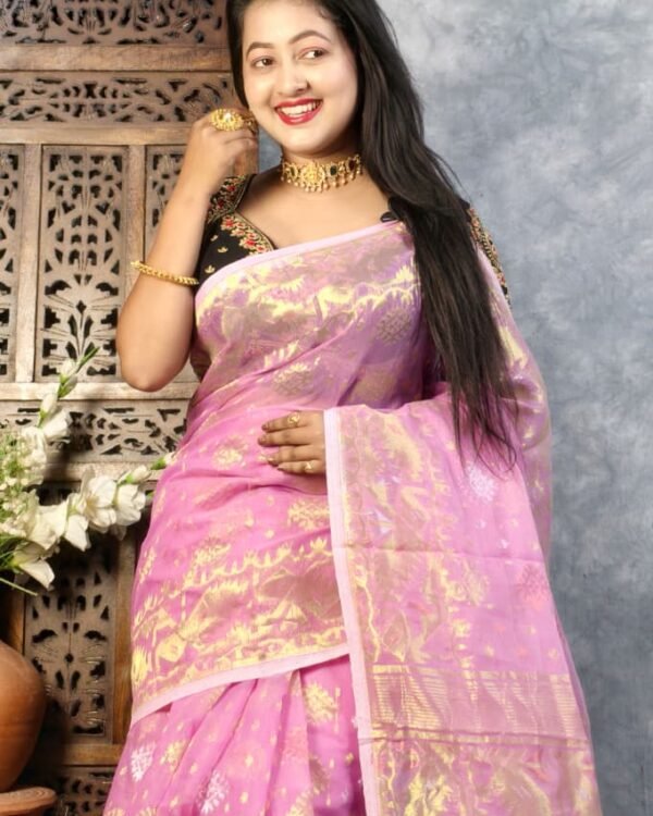 Tulip Pink Soft Joriwork Jamdani Saree