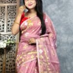 Turkish Rose Soft Jori Buti Dhakai Jamdani Sari