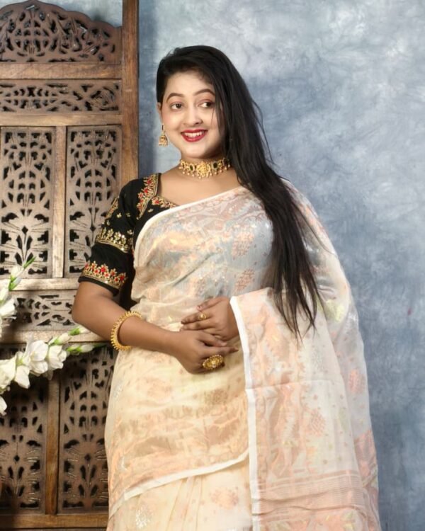 Vanilla Soft Joriwork Jamdani Saree