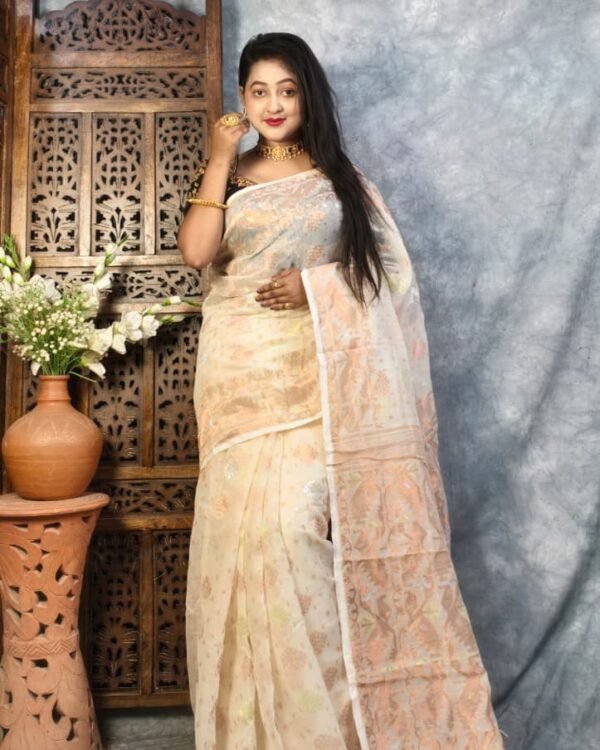 Vanilla Soft Joriwork Jamdani Saree