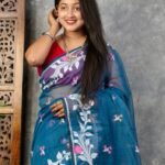 Venice Blue Soft Bonolota Jamdani Sari