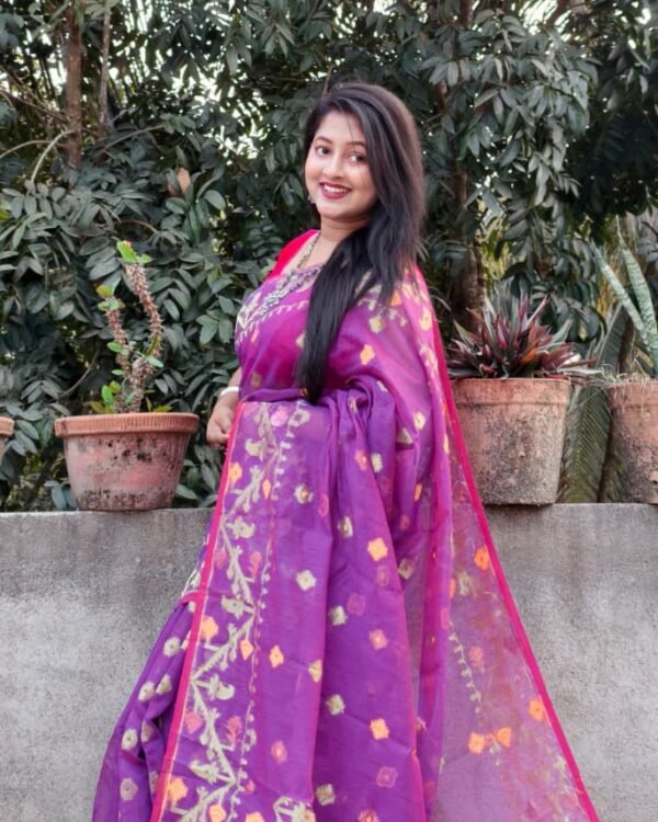 Warm Purple Soft Buti Korat Jamdani Sari With Blouse Piece