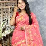 Watermelon Pink Soft Jori Buti Dhakai Jamdani Sari