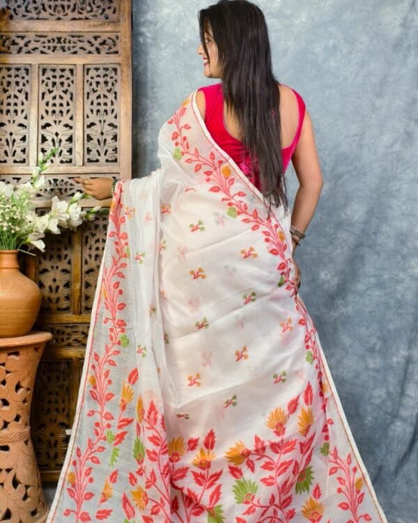 White Soft Bonolota Jamdani Saree