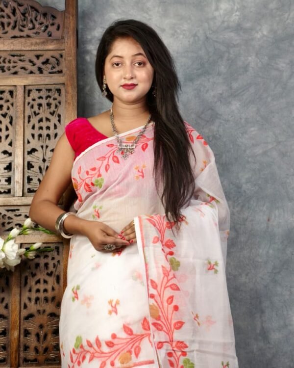 White Soft Bonolota Jamdani Saree