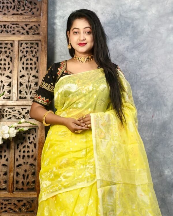 Yellow Soft Joriwork Jamdani Saree