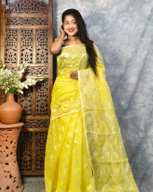 Yellow Soft Joriwork Jamdani Saree