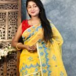 Yellow Soft Korat Buti Jamdani Saree
