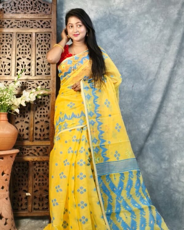 Yellow Soft Korat Buti Jamdani Saree