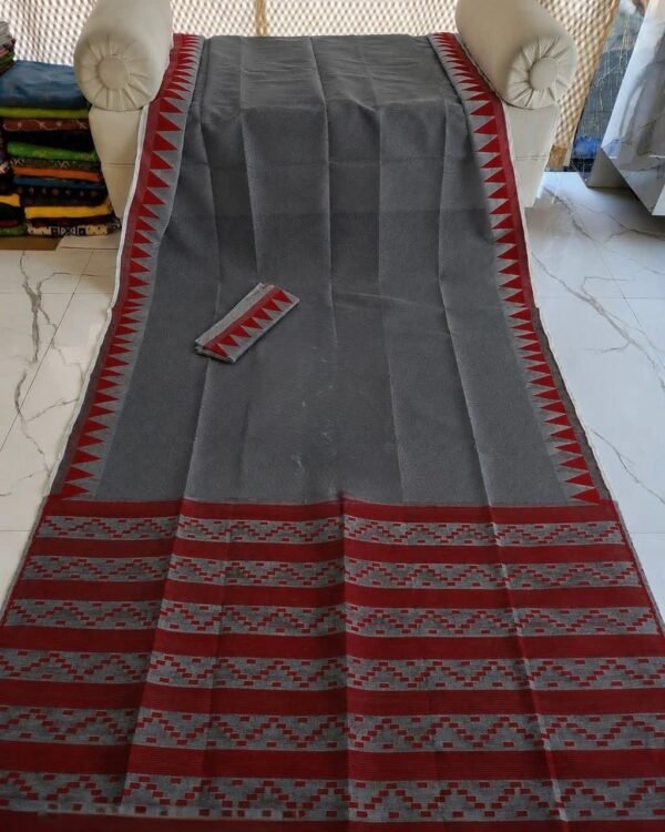 Body Plain Soft Dhakai Jamdani Saree with Blouse Piece - Dark Grey
