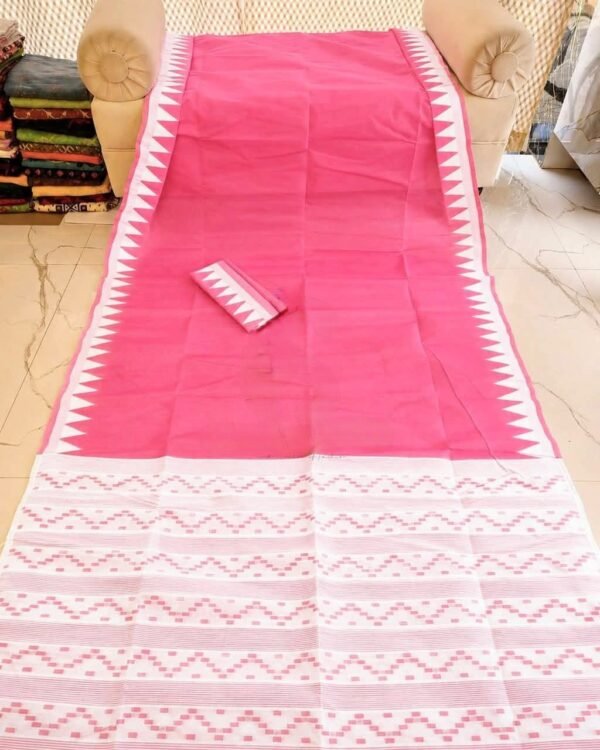 Body Plain Soft Dhakai Jamdani Saree with Blouse Piece - Dark Pink