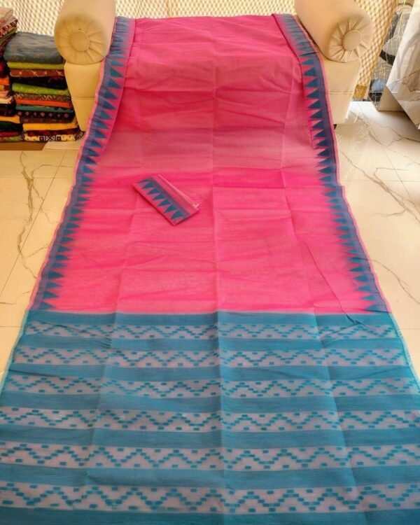 Body Plain Soft Dhakai Jamdani Saree with Blouse Piece - Dark Pink