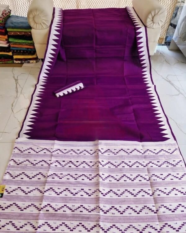 Body Plain Soft Dhakai Jamdani Saree with Blouse Piece - Deep Violet