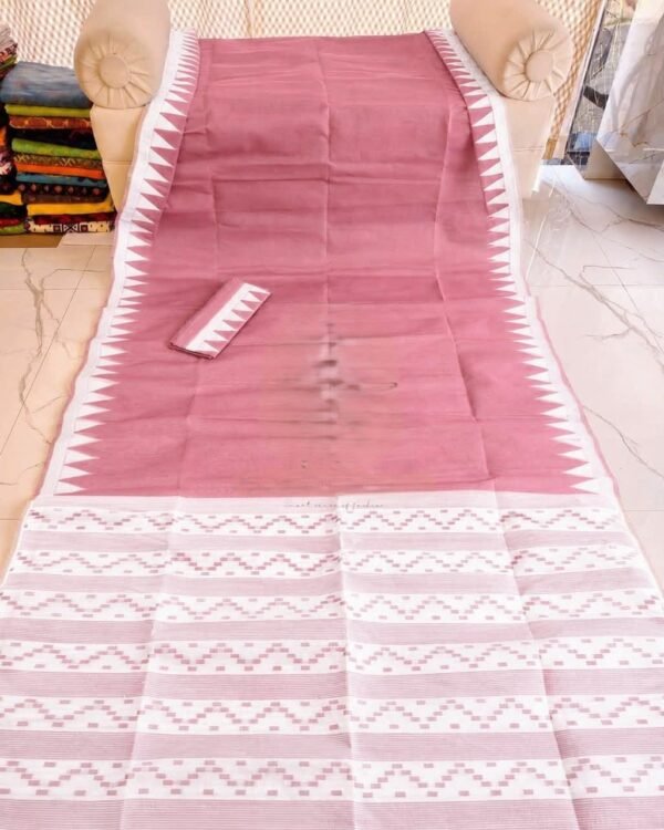Body Plain Soft Dhakai Jamdani Saree with Blouse Piece - Dusky Rose
