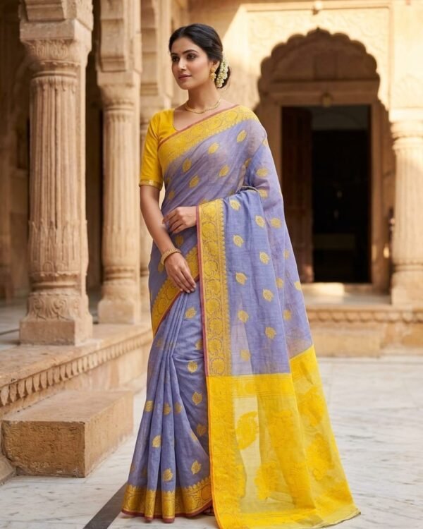 Nokshimala Design Soft Dhakai Jamdani Sari with Blouse Piece - Lavender Purple