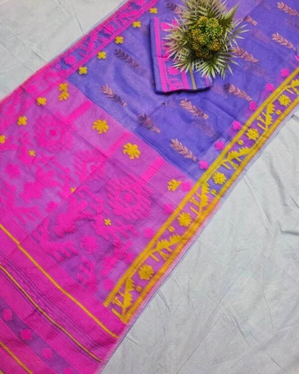 Shiuli Korat Soft Dhakai Jamdani Saree with Blouse Piece - Lavender Purple
