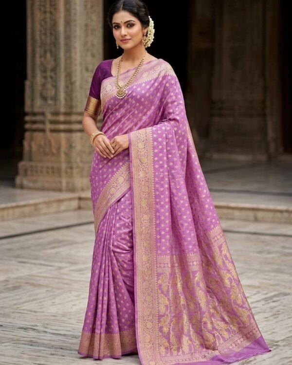 Allover Buti Soft Dhakai Jamdani Sari with Blouse Piece - Light Plum