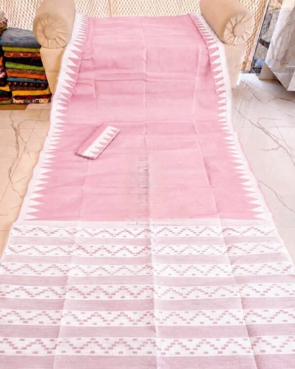 Body Plain Soft Dhakai Jamdani Saree with Blouse Piece - Pink Rose