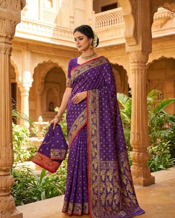 Allover Buti Soft Dhakai Jamdani Sari with Blouse Piece - Plum Purple