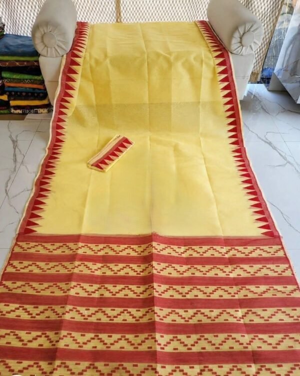 Body Plain Soft Dhakai Jamdani Saree with Blouse Piece - Yellow