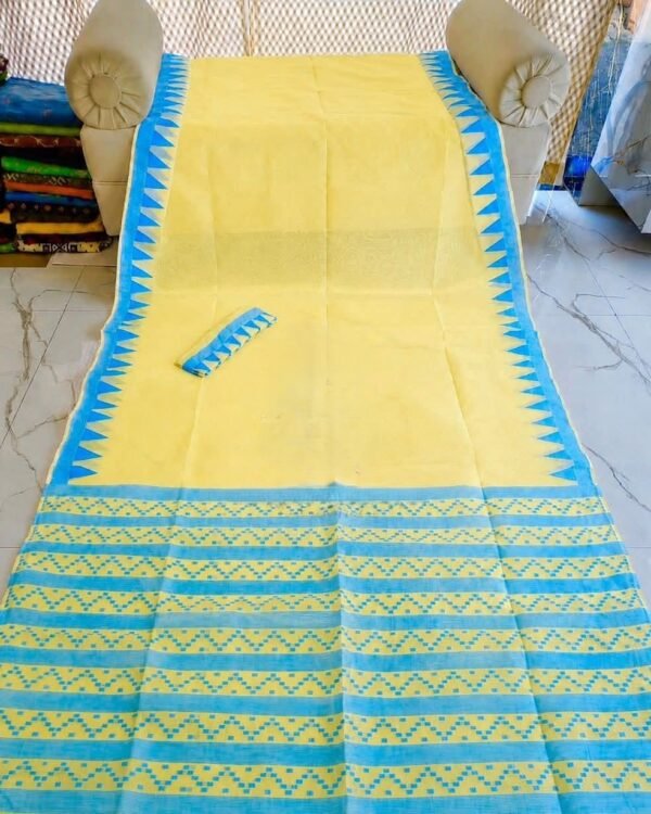 Body Plain Soft Dhakai Jamdani Saree with Blouse Piece - Yellow Lemon